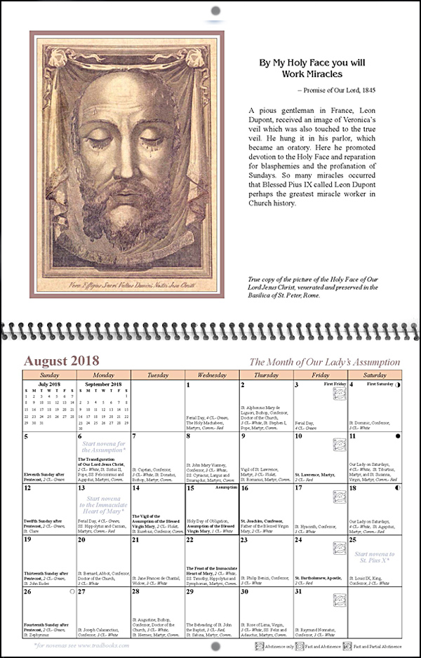calendar The Holy Face August spread