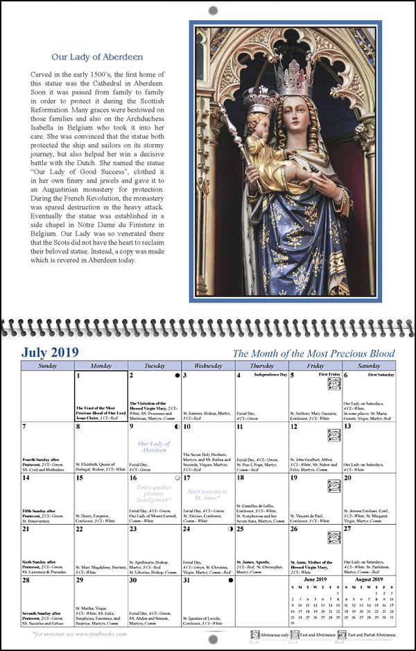 calendar Miraculous Images of Our Lady July spread